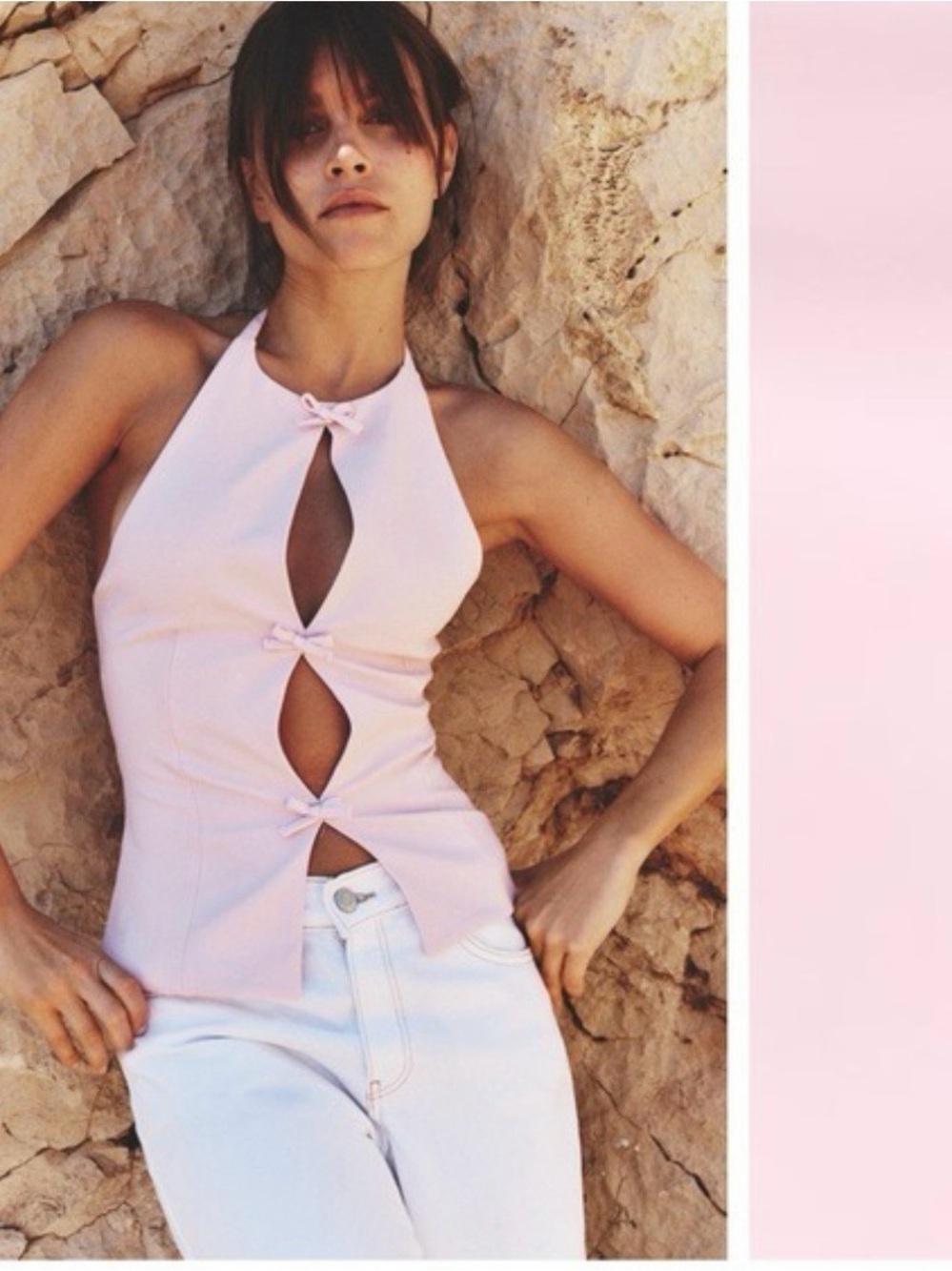 Zara Pink Bow Halter Top Medium